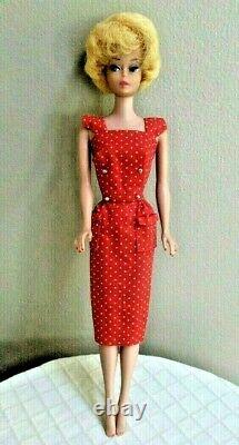 Breathtaking Vintage Lemon Bubblecut Barbie Wearing Mint Red Dotted Sheath