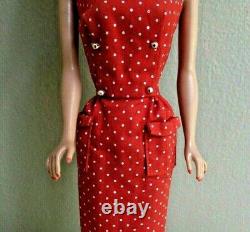 Breathtaking Vintage Lemon Bubblecut Barbie Wearing Mint Red Dotted Sheath