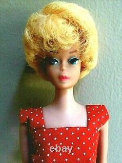 Breathtaking Vintage Lemon Bubblecut Barbie Wearing Mint Red Dotted Sheath