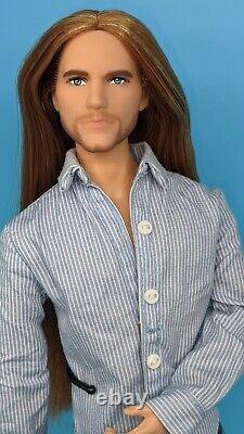 Custom Ken Doll Articulated Doll Red Brown Long Hair Reroot ooak barbie owen