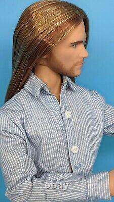 Custom Ken Doll Articulated Doll Red Brown Long Hair Reroot ooak barbie owen