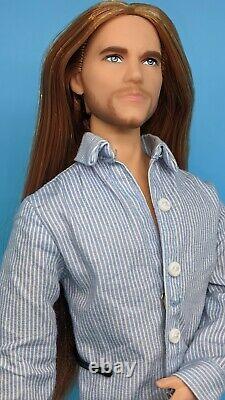 Custom Ken Doll Articulated Doll Red Brown Long Hair Reroot ooak barbie owen