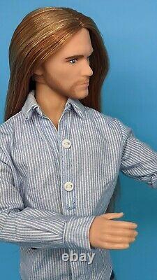 Custom Ken Doll Articulated Doll Red Brown Long Hair Reroot ooak barbie owen