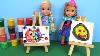 Elsa And Anna Toddlers At Art Class Barbie Is Teacher Paintings Colors
