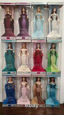GLAMOROUS! BIRTHSTONE BARBIE COLLECTION Dolls. Lot of 12