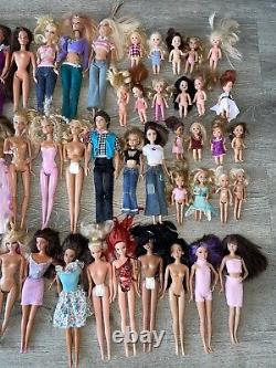 HUGE LOT OF 60 BARBIE DOLLS 90s & 2000s with MIXED CLOTHES Full Size & Kids/Teen