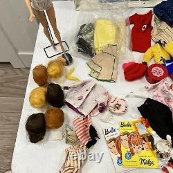 HUGE Vintage 1958 BARBIE and 1962 MIDGE Lot Case Clothes Wigs Accessories