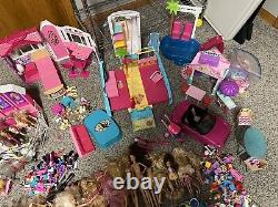 Huge Barbie Lot Car, Camper, Travel House, Pool, Dolls, Clothes, Accessories