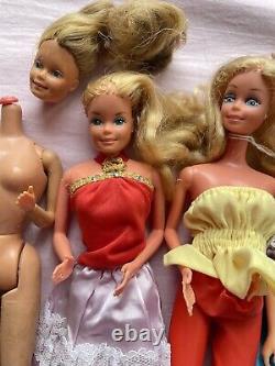 Huge LOT Vintage 1960s 70s 80s Mattel Barbie Doll Lot Of 6 RARE With Clothes Parts