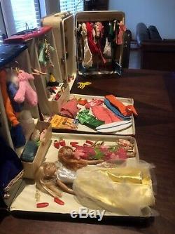 Huge Lot of Vintage 1960's BARBIE Dolls Clothing Shoes Accessories In Cases