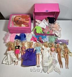 LOT 9 Barbie Dolls & 2 Fashion Trunk Dresses Accessories And More, Vintage