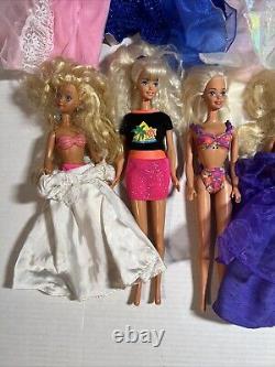 LOT 9 Barbie Dolls & 2 Fashion Trunk Dresses Accessories And More, Vintage