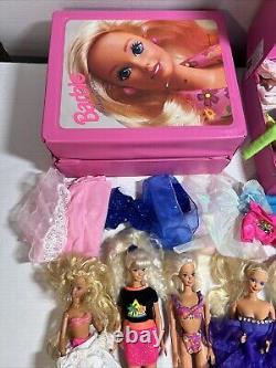 LOT 9 Barbie Dolls & 2 Fashion Trunk Dresses Accessories And More, Vintage