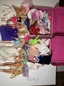 LOT 9 Barbie Dolls & 2 Fashion Trunk Dresses Accessories And More, Vintage