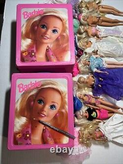 LOT 9 Barbie Dolls & 2 Fashion Trunk Dresses Accessories And More, Vintage