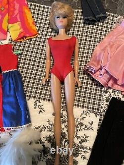 Large Lot VTG 1960'S Blonde BubbleCut Barbie Doll TM withCase, Clothes & Access