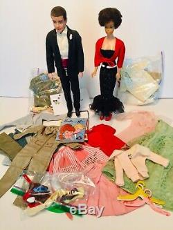 Large Lot Vintage BC Barbie & Flocked Hair Ken Dolls With Clothes & Accessories
