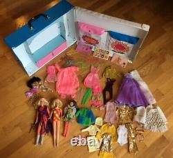 Lot 3 Vintage Dolls, Case, ClothesTNT Barbie, Skipper, Live Action PJ 1970s