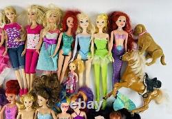 Lot Of 26 Various Barbies And Disney Princess Fashion Dolls + Accessories