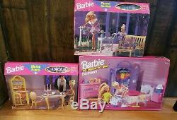Lot Of 3 Barbie Furniture Sets So Much To Do Bedroom, Dining Room, Flower Garden