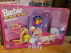 Lot Of 3 Barbie Furniture Sets So Much To Do Bedroom, Dining Room, Flower Garden