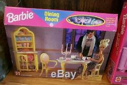 Lot Of 3 Barbie Furniture Sets So Much To Do Bedroom, Dining Room, Flower Garden