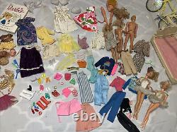 Lot Of Vintage Barbie and Ken Dolls With Clothes, Shoes, Bed, Bike, Book And More
