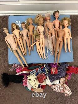 Lot Of Vintage Barbies Case & Clothes TLC