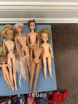 Lot Of Vintage Barbies Case & Clothes TLC