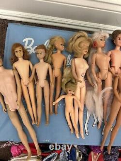 Lot Of Vintage Barbies Case & Clothes TLC