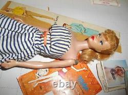 Lot Vintage 1960s Mattel #5 Blonde Ponytail Barbie Doll & Ken with stand box