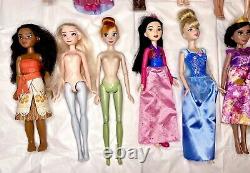Lot of 15 Disney Princess Barbie Dolls Moana Elena? Mulan Belle Elsa Pocahontas