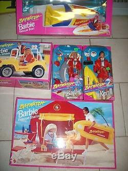 Lot of 3 Baywatch Barbie Rescue Station Jeep & 1994 Rescue Boat