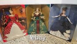 Lot of 3 HOLIDAY TREASURES Barbie Dolls, 1999, 2000 & 2001 With Shipping Boxes