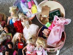 Lot of 35 Loose Mattel Barbie Dolls 1990s with extra Clothes and Accessories