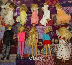 Lot of 9 Barbie Dolls & 1 Ken Doll with Clothes, Accessories, & Case Used Toys