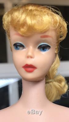 Near Mint Blonde #5 Ponytail Barbie Zebra Swimsuit 1961