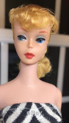 Near Mint Blonde #5 Ponytail Barbie Zebra Swimsuit 1961