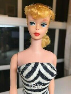 Near Mint Blonde #5 Ponytail Barbie Zebra Swimsuit 1961