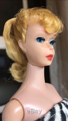 Near Mint Blonde #5 Ponytail Barbie Zebra Swimsuit 1961