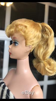 Near Mint Blonde #5 Ponytail Barbie Zebra Swimsuit 1961