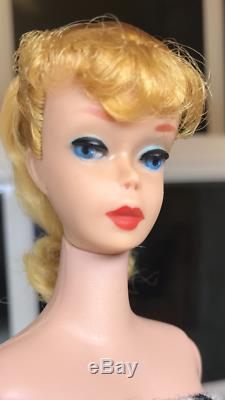 Near Mint Blonde #5 Ponytail Barbie Zebra Swimsuit 1961