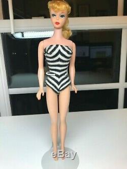 Near Mint Blonde #5 Ponytail Barbie Zebra Swimsuit 1961