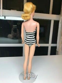 Near Mint Blonde #5 Ponytail Barbie Zebra Swimsuit 1961