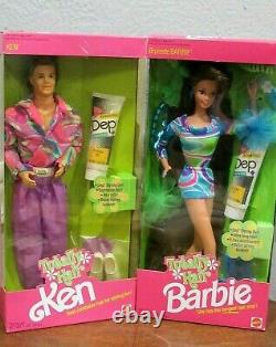 New 1991 Totally Hair Brunette Barbie & Ken Dolls Lot Of 2 Nrfb Sealed