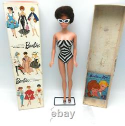 Rare Barbie #850 Brunette Bubble Cut Doll Zebra Suit, Glasses, Box, Stand + 1959