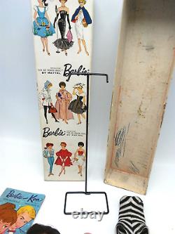 Rare Barbie #850 Brunette Bubble Cut Doll Zebra Suit, Glasses, Box, Stand + 1959