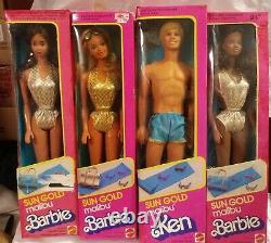 Sun Gold Malibu Barbie, Ken, A. A. Christie & Latin Steffie Lot Nrfb Vintage #1a