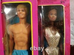 Sun Gold Malibu Barbie, Ken, A. A. Christie & Latin Steffie Lot Nrfb Vintage #1a