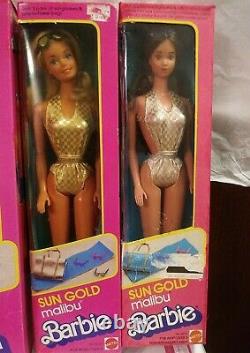 Sun Gold Malibu Barbie, Ken, A. A. Christie & Latin Steffie Lot Nrfb Vintage #1a